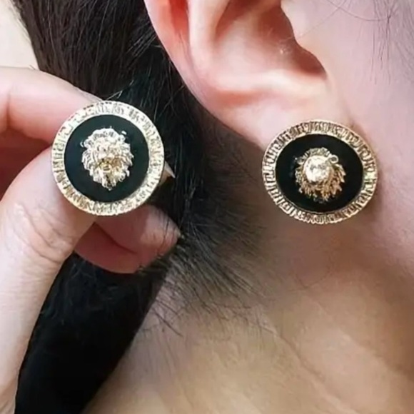 Lion Head Logo Luxury Designer Earrings - Picture 2 of 2